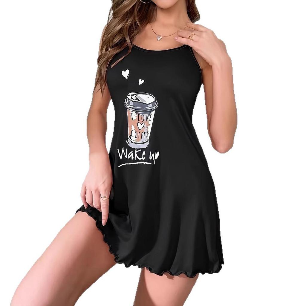European & American Style Strappy Women's Short Dress - Casual, Sexy, 3D Print Nightgown for Lounging or Outing