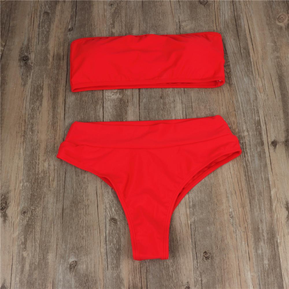 Moterų maudymosi kostiumas Vienspalvis vamzdelio tipo viršus Push Up maudymosi kostiumas Seksualus bikini Aukšto juosmens Brazilijos paplūdimio drabužiai Maudymosi kostiumai