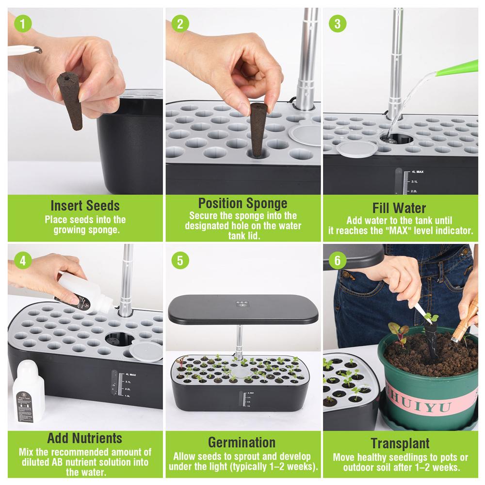 6 Holes Hydroponic Planting Machine Intelligent Growing System Vegetables Planters Indoor Garden Kit with LED Growth Lights