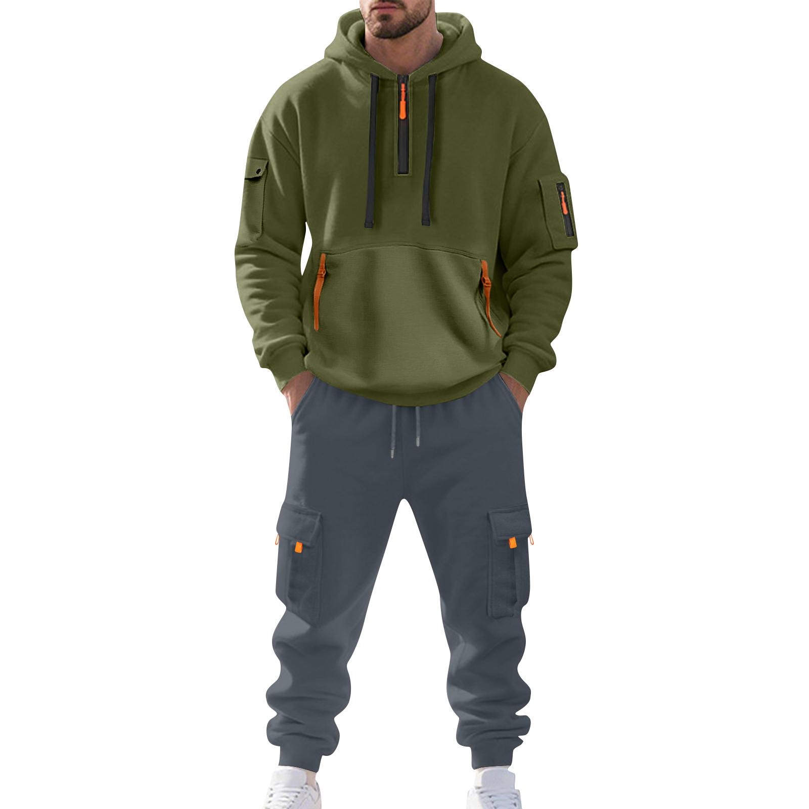

Мужской однотонный повседневный костюм, свободная спортивная толстовка с капюшоном и карманами, комбинезон с несколькими карманами L армия зеленый