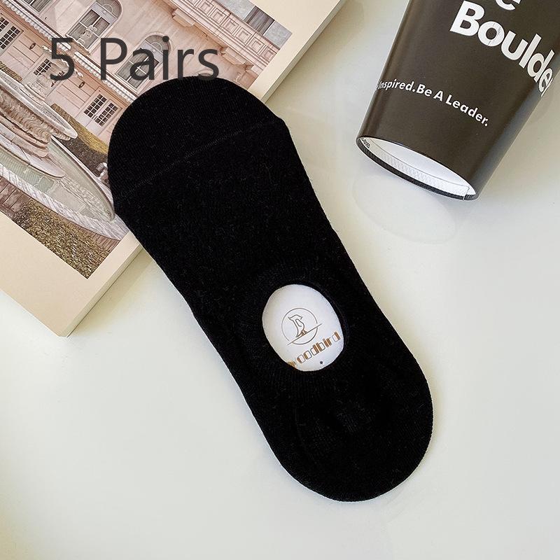 5 Pairs Pairs Spring and Summer Thin Hollowed-out Women's Boat Socks Female Invisible Breathable 100 Non-slip with Shallow Mouth Socks