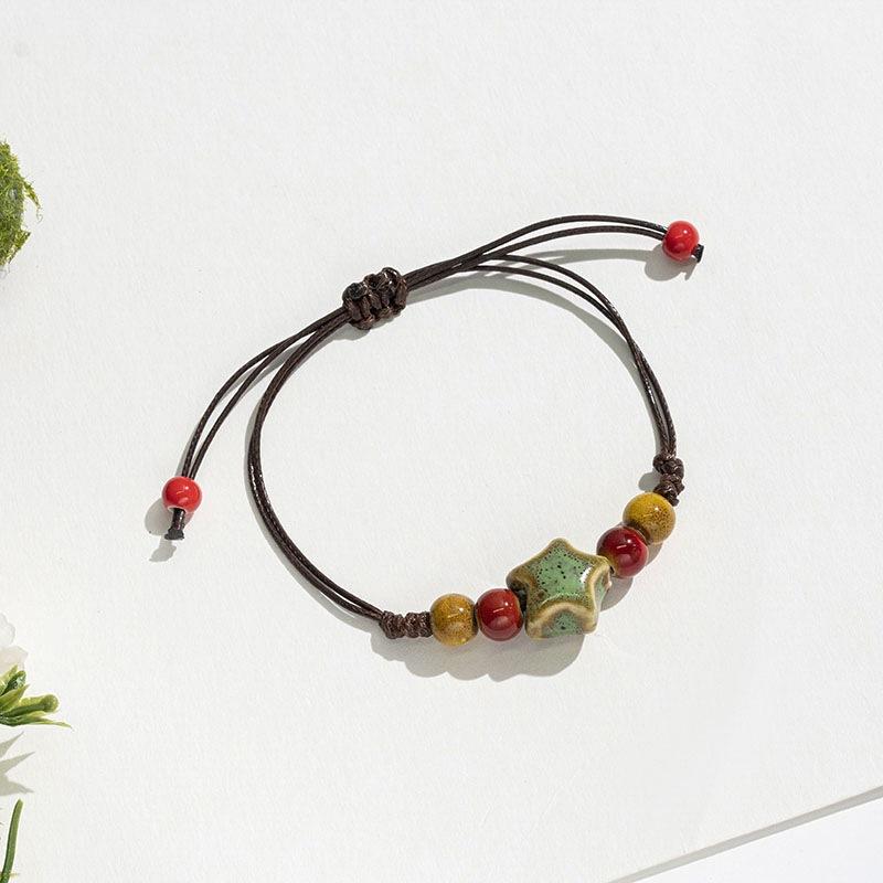 Retro Ethnic Style Ceramic Bracelet - Chinese-style Colorful Porcelain Beads Woven Bracelet