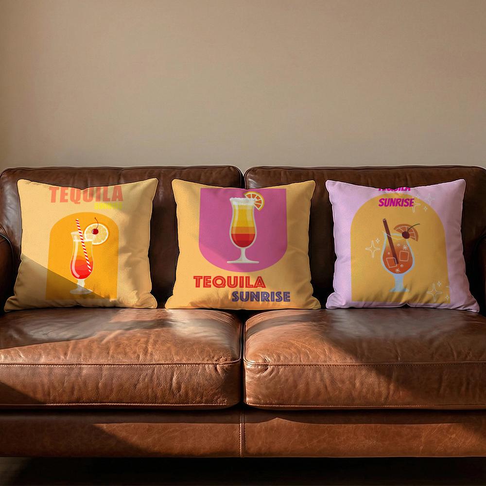 Tequila Sunrise Cocktail Cushion Cover Soft Reversible & Durable Pillow Cover – Multi-Scene Use For Home & Car Daily Comfort