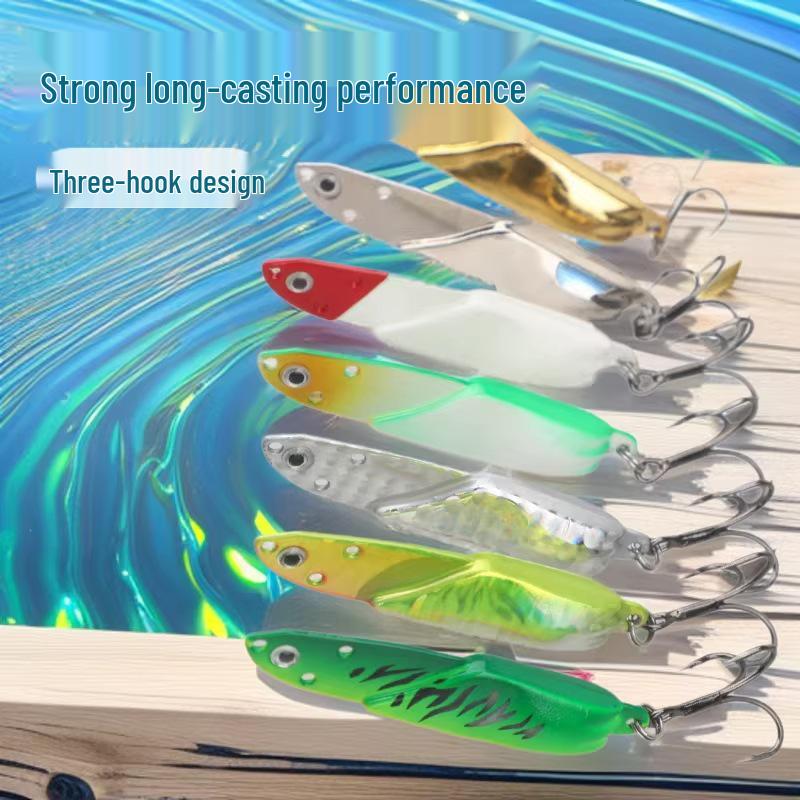Zinc Alloy Long Cast Iron Plate Lure with Reinforced Treble Hook for Bass, Mandarin Fish, and Perch