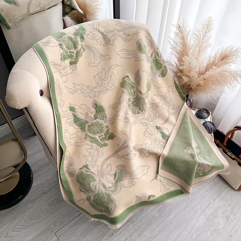 Versatile Mori Contrasting Colors Double-Sided Imitation Cashmere Scarf Winter High-End Warm Shawl Women