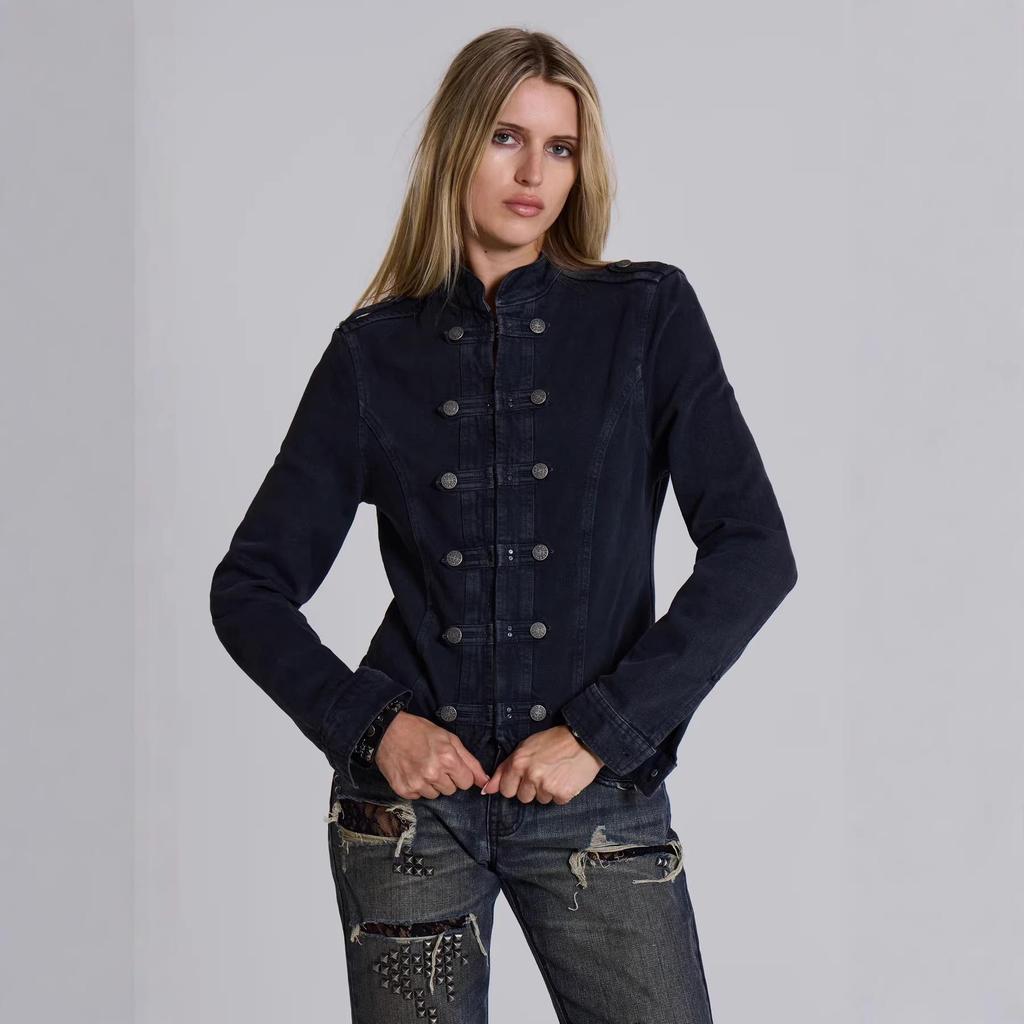 2026 New Arrival Women's Casual Blue Denim Jacket with Long Sleeves and Single-Breasted Design.