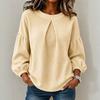 Women's Waffle Solid Color Top Shirt European and American Lantern Sleeves Round Neck Simple Long Sleeves