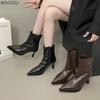 Side Zipper Pointed Toe Brown Short Boots for Women High Heel Ankle Boots Office Ladies Footwear Elegant Bottes Femmes Size35-40