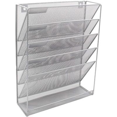 HIRAISM Wiszący organizer na dokumenty, do przechowywania na biurku, półka na dokumenty, format A4, stalowa siatka, 6 poziomów (Srebro)
