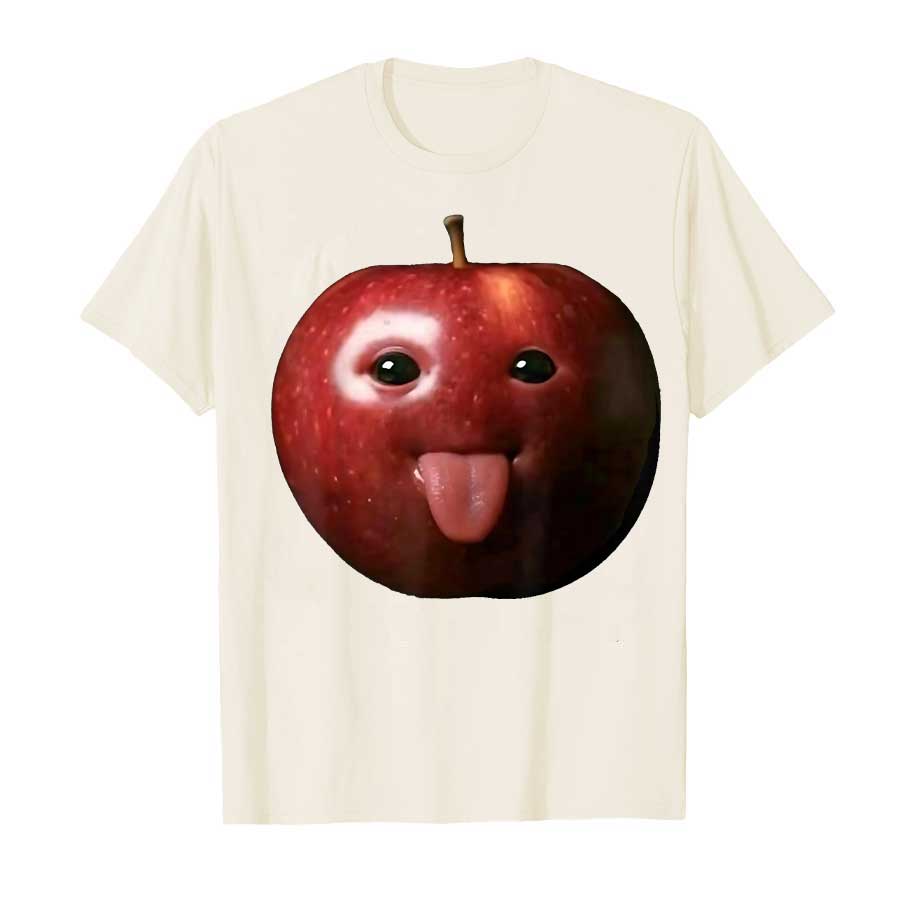 Funny Silly AI Apple Gen Z Meme BrainRot Humor Tongue Out T-shirt For Men Women 100% Cotton T Shirts Short Sleeve Tops P470