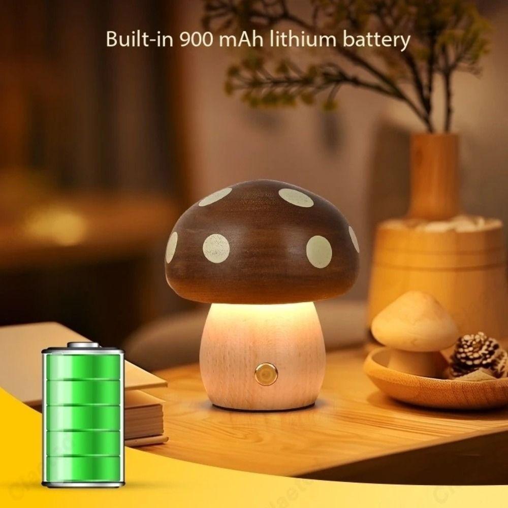 Warm Light Wood Mushroom Night Light Touch Switch Atmosphere Lighting Decorative Lamp  Desk Lamp