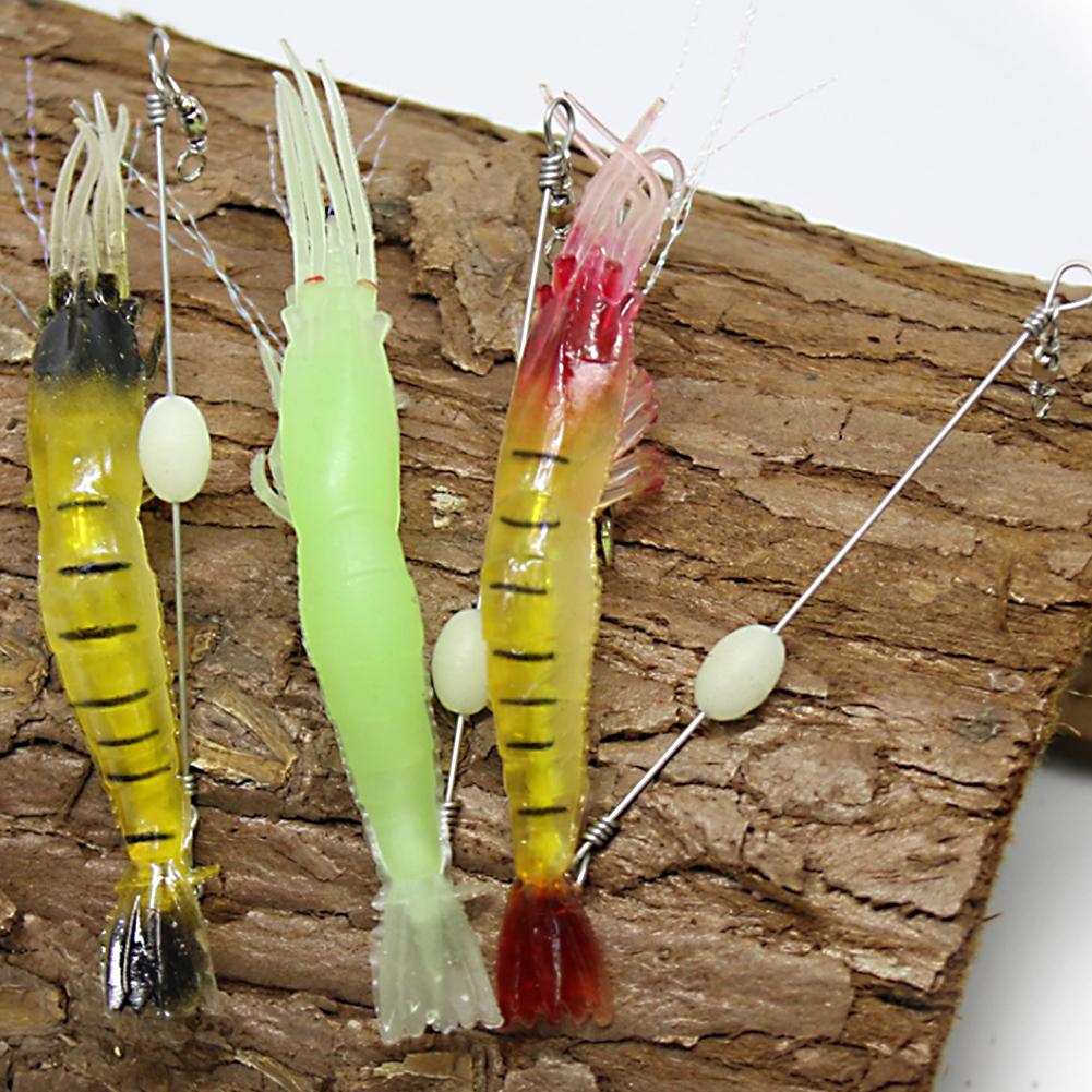 10Pcs Artificial Simulation Shrimp Shape Luminous Soft Fish Lure Bait Fishing Tackle with Hook for Sea Fresh Water
