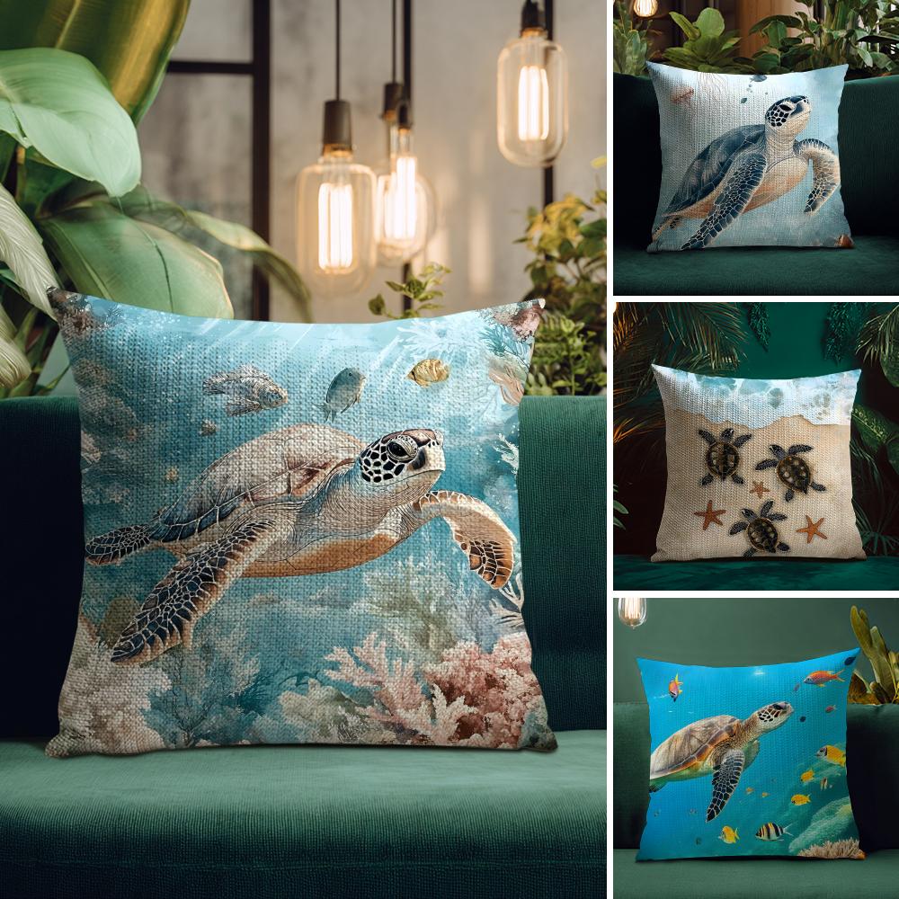 Sea Turtle Fashion Cushion Cover Natural Linen Pillow Case DoubleSided Print Decorative Sofa Pillowcase Home Decor Gift