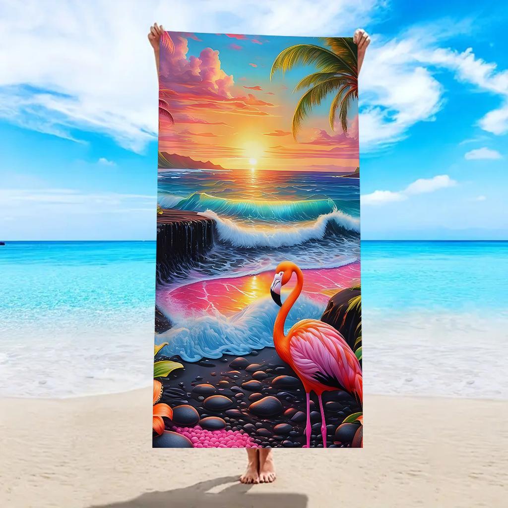 1pc Dolphin, Mermaid, Flamingo Pattern Ultra-fine Fiber Beach Towel, Quick Drying Absorbent Outdoor Swimming Beach Towel
