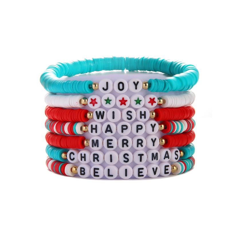 Christmas soft pottery beaded bracelet set English letter bead alloy Christmas pendant gift bracelet