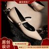 7318-29 Sheepskin French temperament simple word with Mary Jane shoes square head flat bottom low heel single shoes spring and autumn