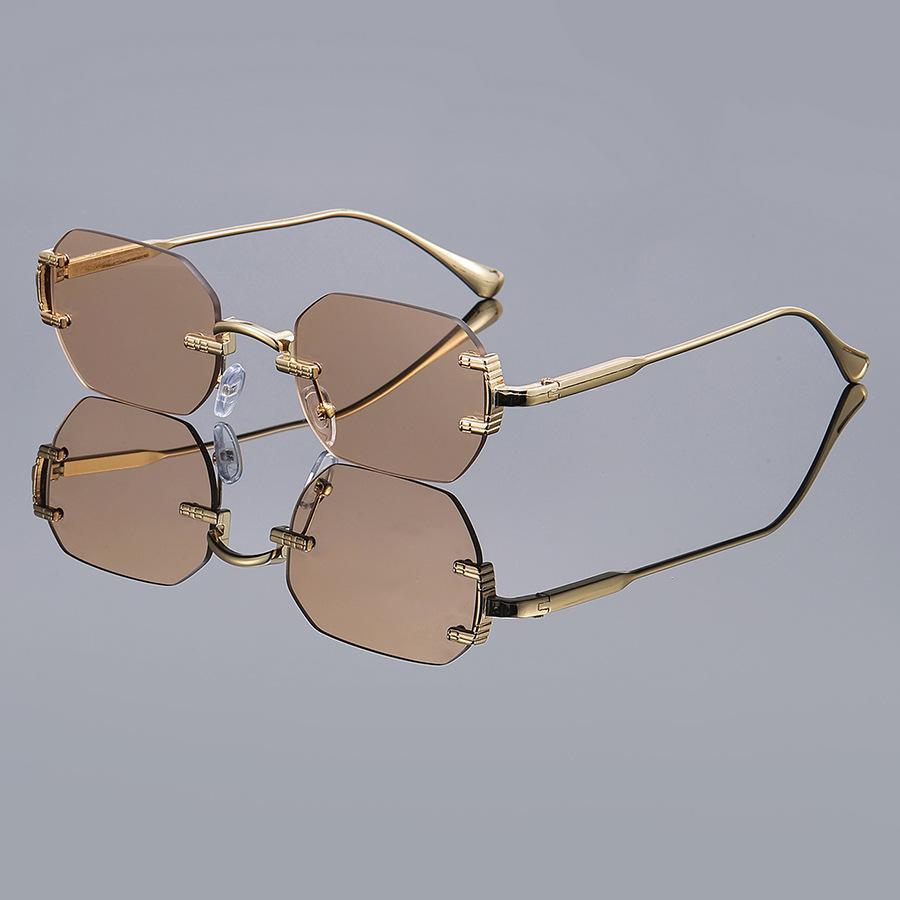 New Polygon Sunglasses Retro Women Men Metal High-End Sunglasses Luxuy Frameless Trimming Traveling Uv400 Glasses