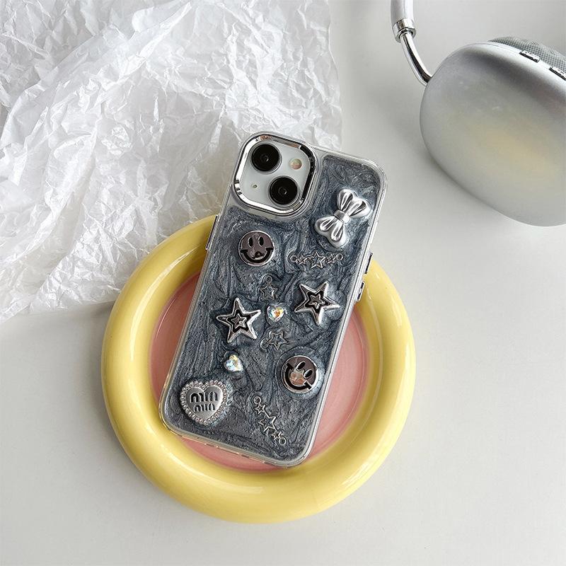 

Серебристо-серый чехол для телефона в стиле Ins для IPhone 17 Promax Пятиконечная звезда Смайлик для Apple 15 Бант Медведь For iPhone 17Promax