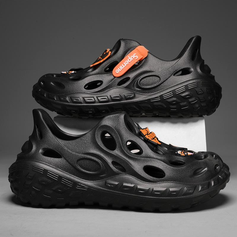 

Мужские дырявые туфли, летние тапочки, верхняя одежда, летняя обувь на толстой подошве для дома, моря, улицы, своими руками, пляжная обувь с дырками, партия 40 чёрный