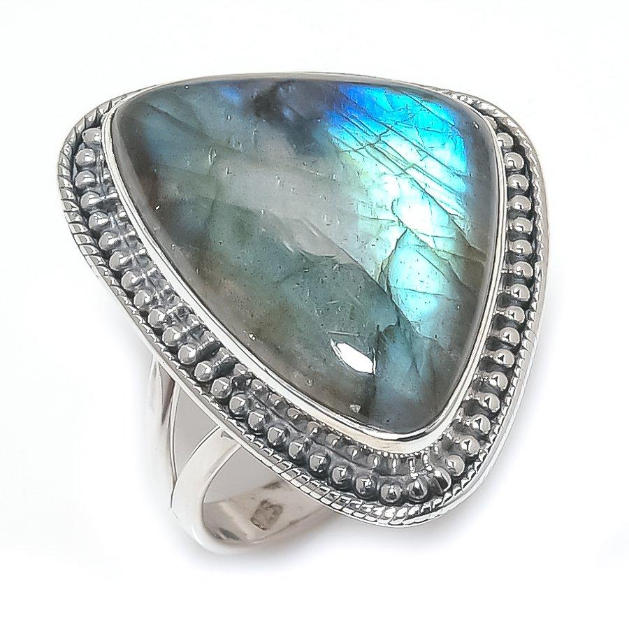 Natural Labradorite Gemstone Handmade 925 Solid Silver Jewelry Ring Size 8 R3H82