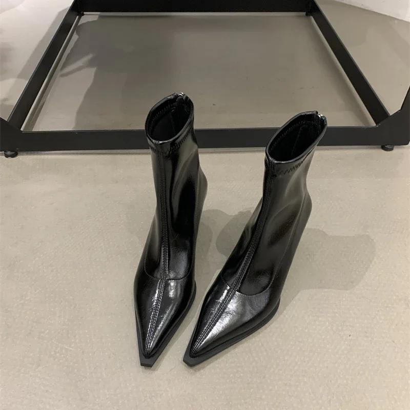 Dámské štíhlé kotníkové boty módní elegantní špičaté boty z měkké kůže tenké vysoké podpatky podzim zima dámské morder krátké kozačky