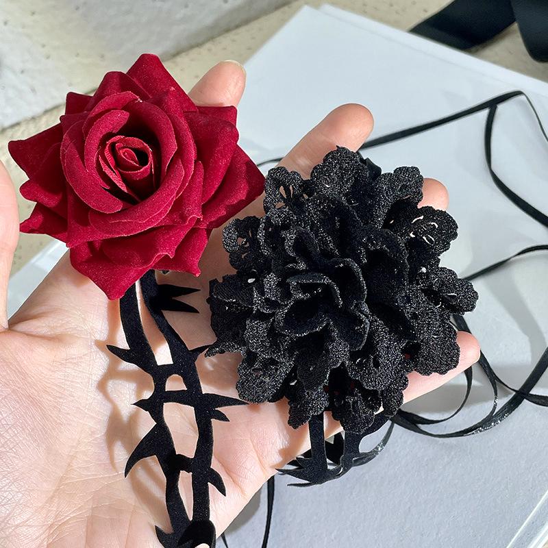 Women Romantic Rose Choker Necklace Sexy Retro Thorny Gothic Fashion Elegant Halloween Cosplay