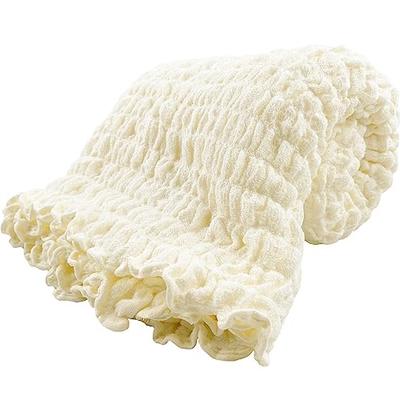 Simple Fresh Soft Crinkled Towel Blanket, Single (Ivory), 140 X 190 Cm, Made of Rayon and Wrinkle-Free for a Soft Feel, Perfect for Spring, Summer, an