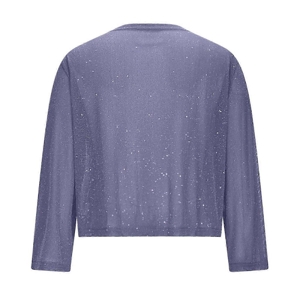 Women's Mesh 3/4 Sleeve Open Front Sequin Bolero Glitter Cropped Cardigan Jacket Cocktail Party Shrug Short Coats sea blue XXL New Arrival
