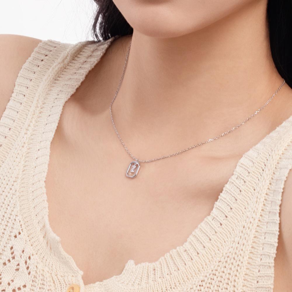 925 Silver Alphabet Pendant Necklace with Zircon Detailing - Women's Elegant & Unique Design