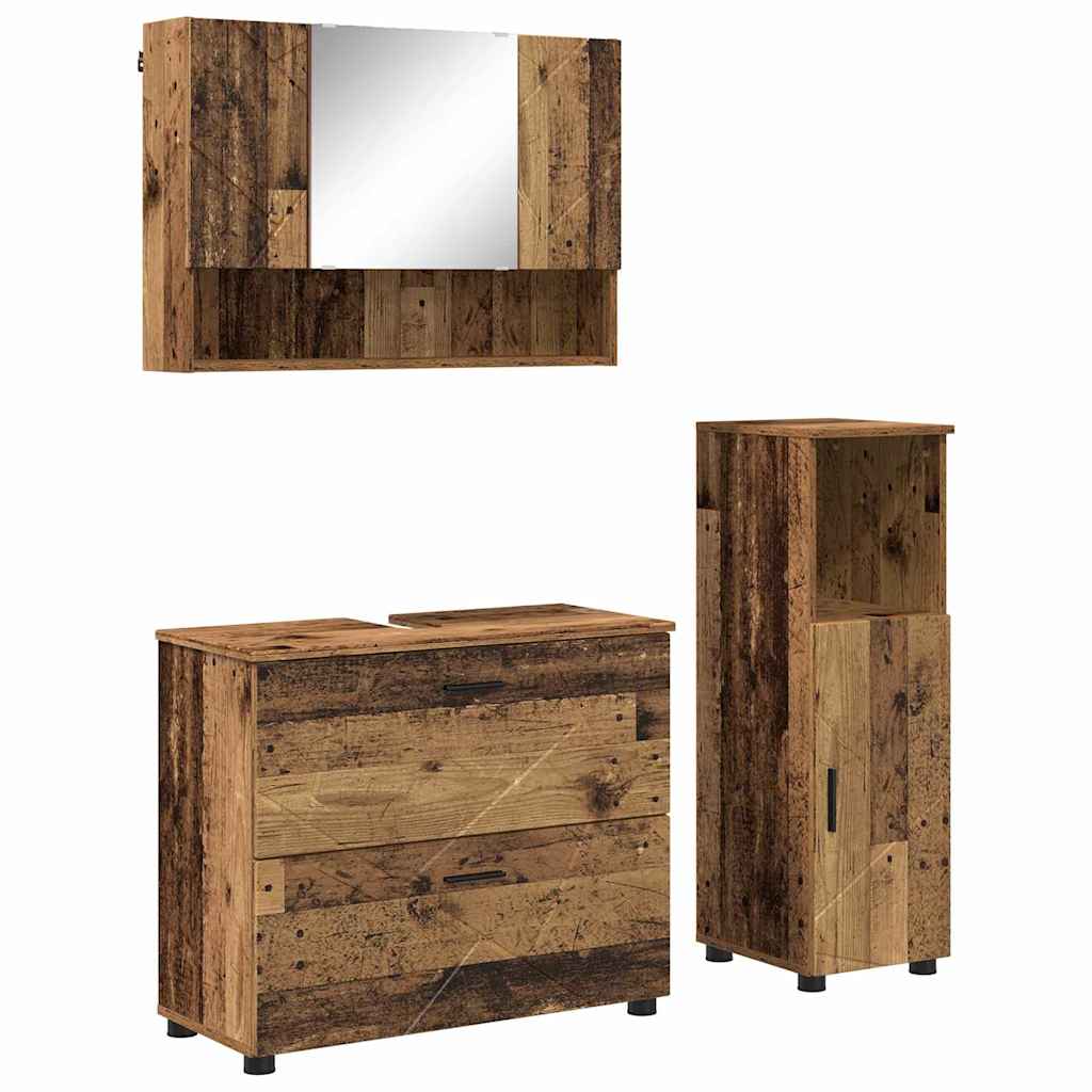 Bathroom Furniture Set with Door 3 Pcs Reclaimed Wood Plywood and Metal
