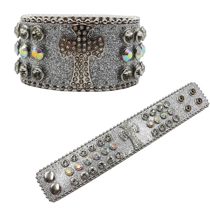 Hip-hop Trendy Rhinestone Bracelet, Personalized Diamond-encrusted PU Leather Bracelet