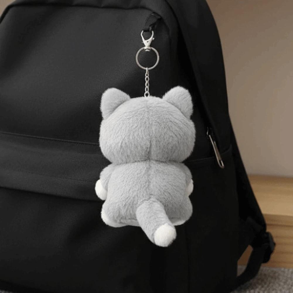 PP Cotton Plush Doll Key Ring Soft Cute Pet Pendant Mini Grey Cat Key Chain Car Key Ornaments