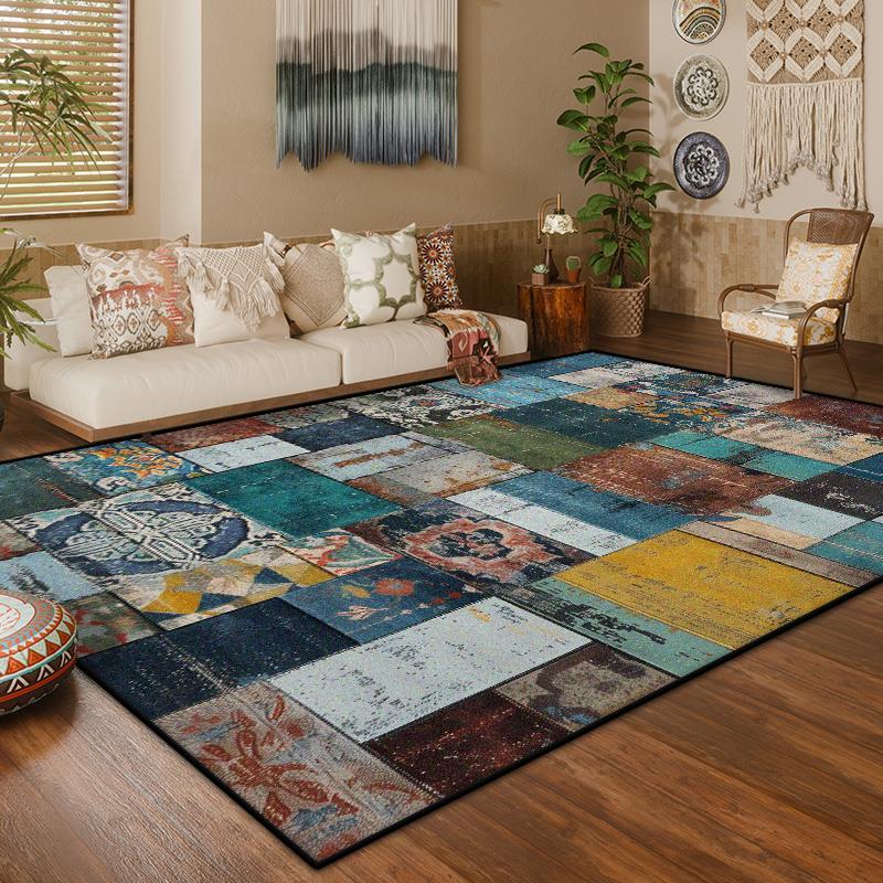 America Style Retro Geometric Large Living Room Carpet Boho Decoration Home Sofa Coffee Tables Mat Washable Non-slip Bedroom Rug