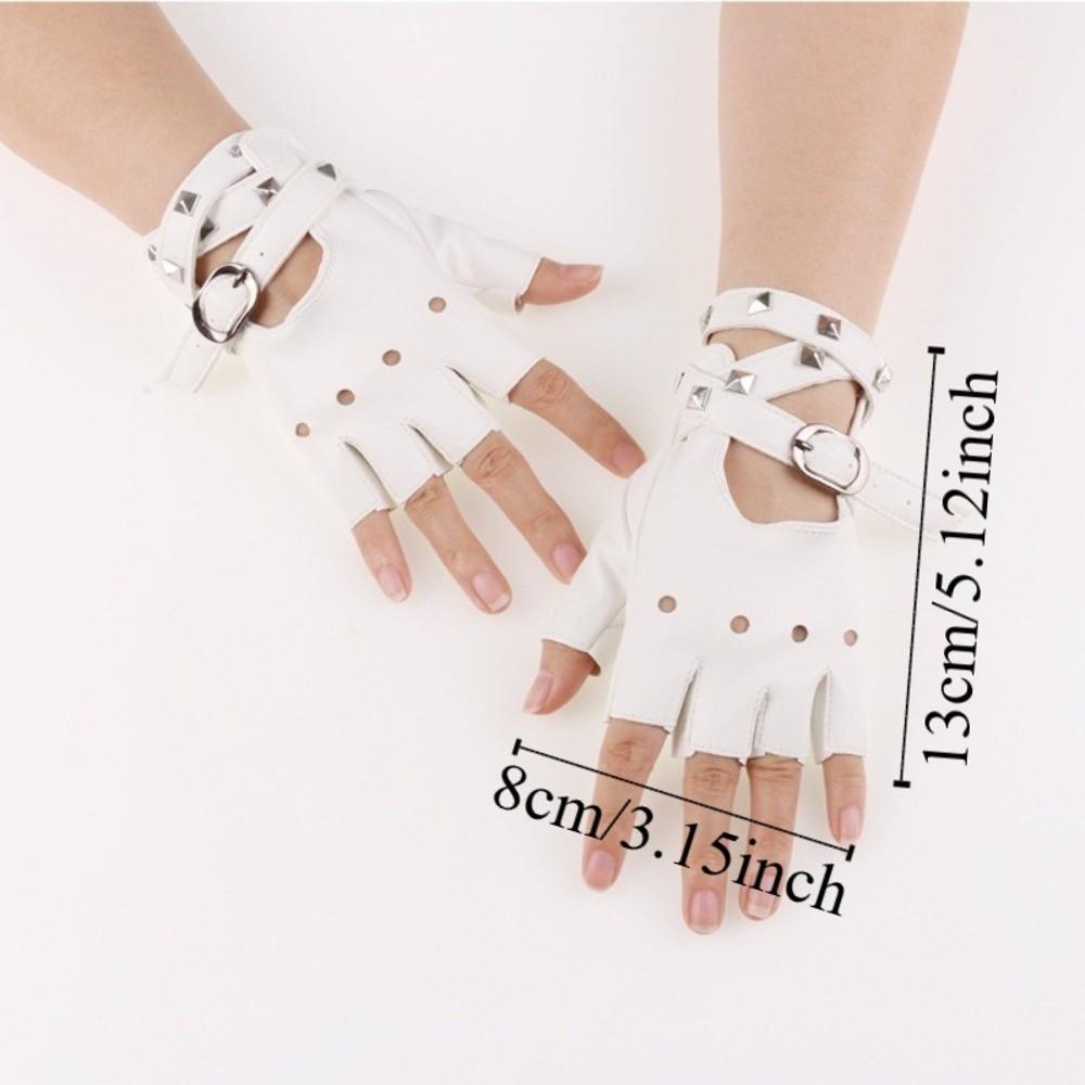 Punk Rivets Belt Wrist Gloves Cool Anti-Slip Half Finger Gloves Trendy Breathable Driving Gloves Rock-and-roll