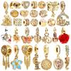 New Gold Plated Charm Bead Charms Do It Yourself Women Jewellery Gifts Spiritual Dreamcatcher Blue Blossom Butterfly Leveled Hearts Bead Charms Compat
