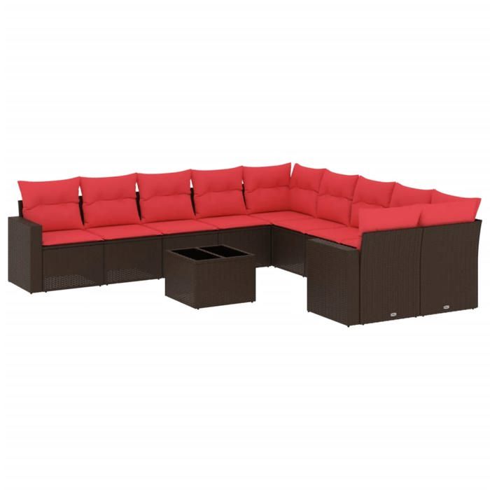 VidaXL Salon de Jardin et Coussins 11 pcs, Canapés de Patio, Ensemble de Meubles, Mobilier de Terrasse Exterieur, Marron 3219514