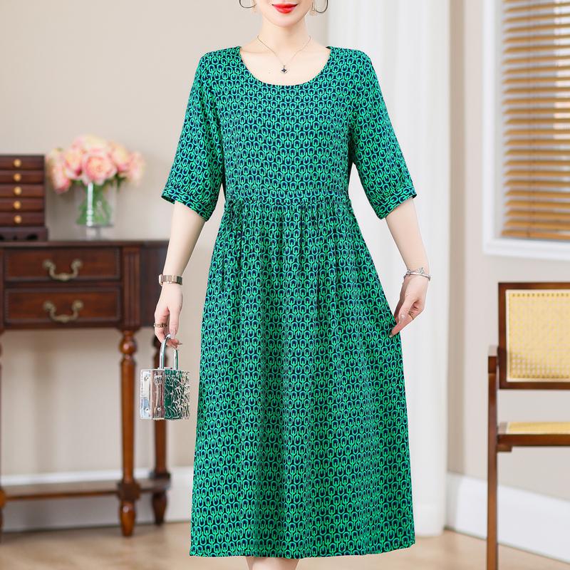 Casual Summer Women's Dresses  Plus Size Half Sleeve Vintage Print Long Dress Female