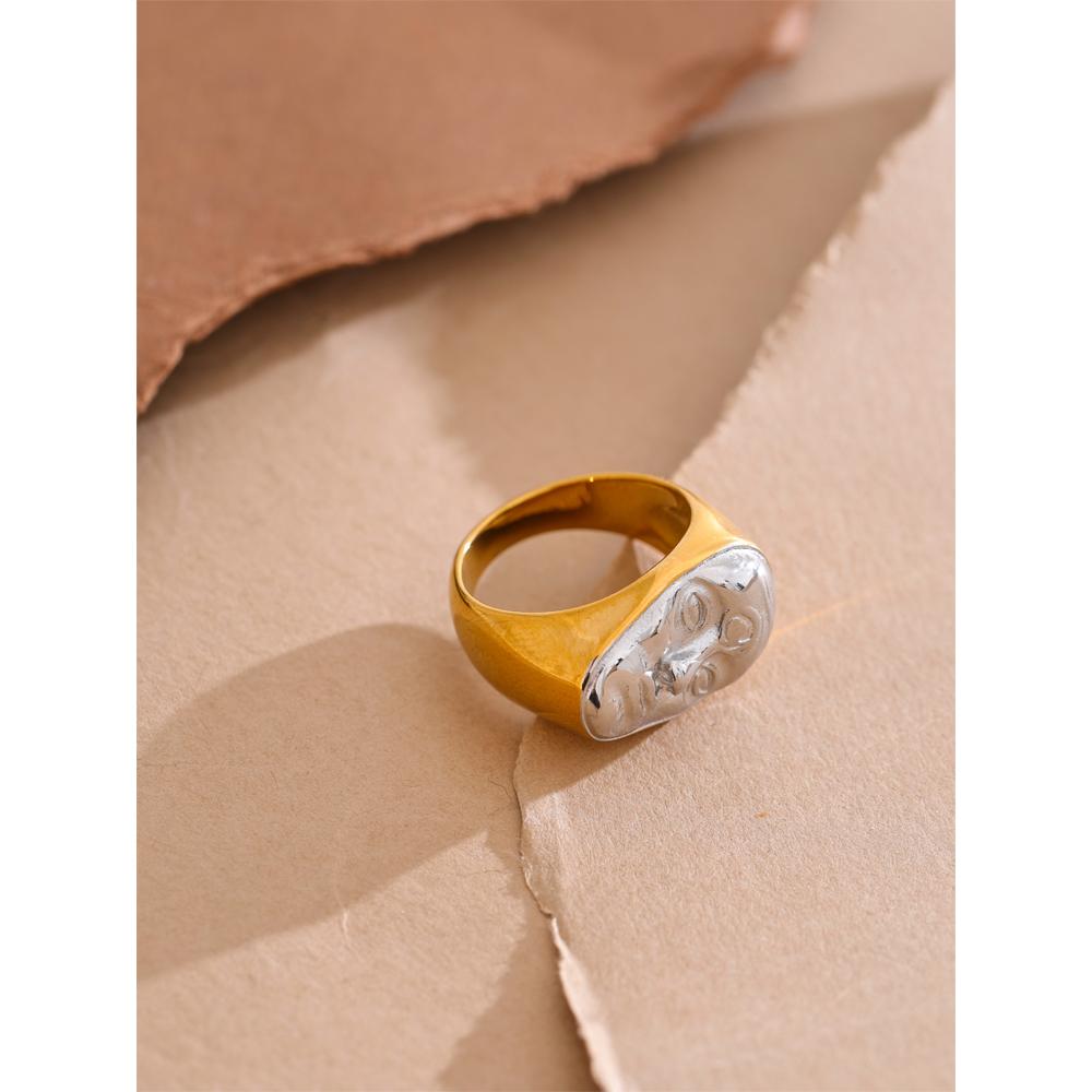 Yhpup Statement Stainless Steel Metal Face Polished Ring Rust Proof Fashion Attractive Finger Jewelry Accessories