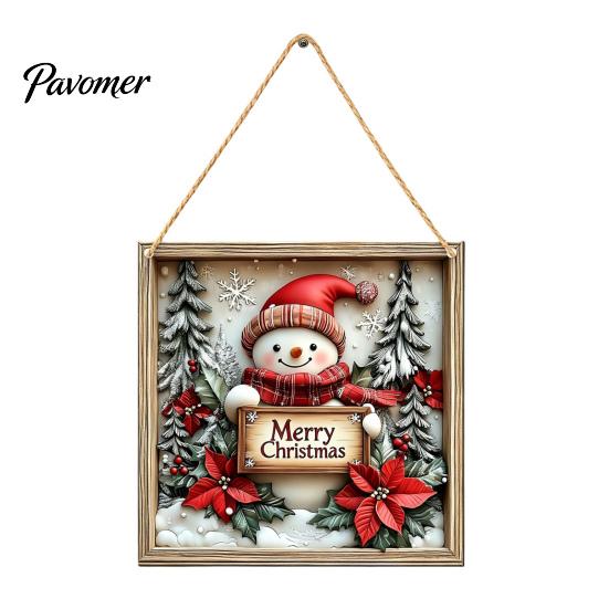Seasonal Wall Sign Christmas Wooden Hanging Sign, Gnome Snowman Angel Candle 2D Wood Plaque, Rustic Farmhouse Art Vintage Xmas Door Hanger for