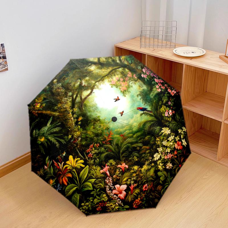 1 PC Automatic Folding Umbrella - Macaw Pattern, Portable & Foldable Design with 8 Ribs, Christmas Birthday Gifts