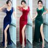 ISLAYCAOLILA DU7 Cabaret Mini Club Party Tight Long Dress with Sheer Maxi Short Evening Dress Women's Dress, Dress, Dress, Dress, Slit, Dress,