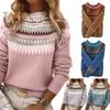 Damen Pullover Rundhals Langarm Häkelstrickpullover Geometrisches Muster Patchwork Farbe Stricktop