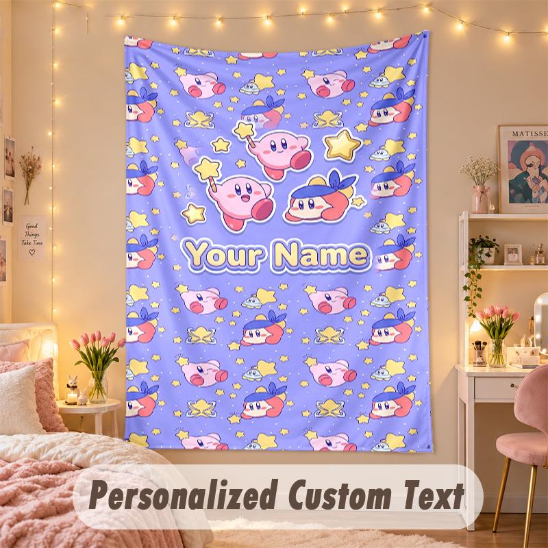 Custom Personalized Tapestry,Kirby Print Custom Name Text Wall Art Hanging for Bedroom