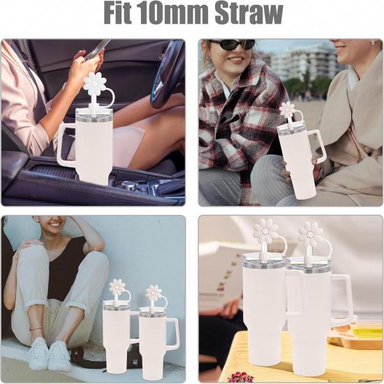 4 PCS Flower Straw Covers Toppers for Stanley Cups 30&40 Oz Tumbler Accessories, Adjustable Straw Covers, Silicone Straw Caps for Stanley Cups