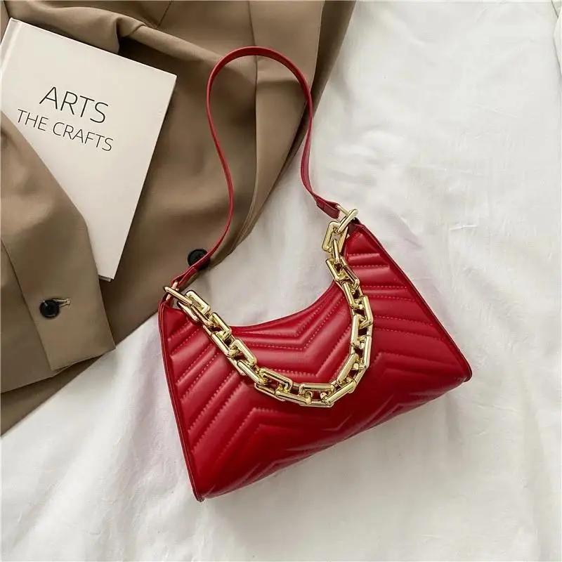 Fashion Check Embossed Handbags New PU Leather Chain Shoulder Bag Texture Shopping Bag Zipper Embossed Underarm Bag