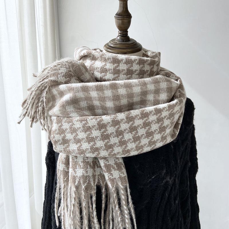 Qiandongge Scarf Women's Autumn and Winter New Double-sided Imitation Cashmere Plaid Shawl Warm and Thickened Scarf