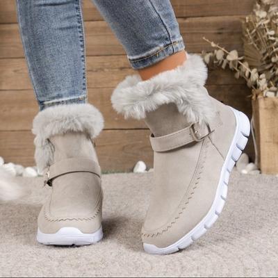 Autumn and Winter New Large Size Women's Snow Boots Thickened Short Boots Velvet Warm Flat Boots Side Zipper