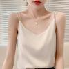 Camisola interior de seda con cuello en V delgada para mujer de primavera y verano