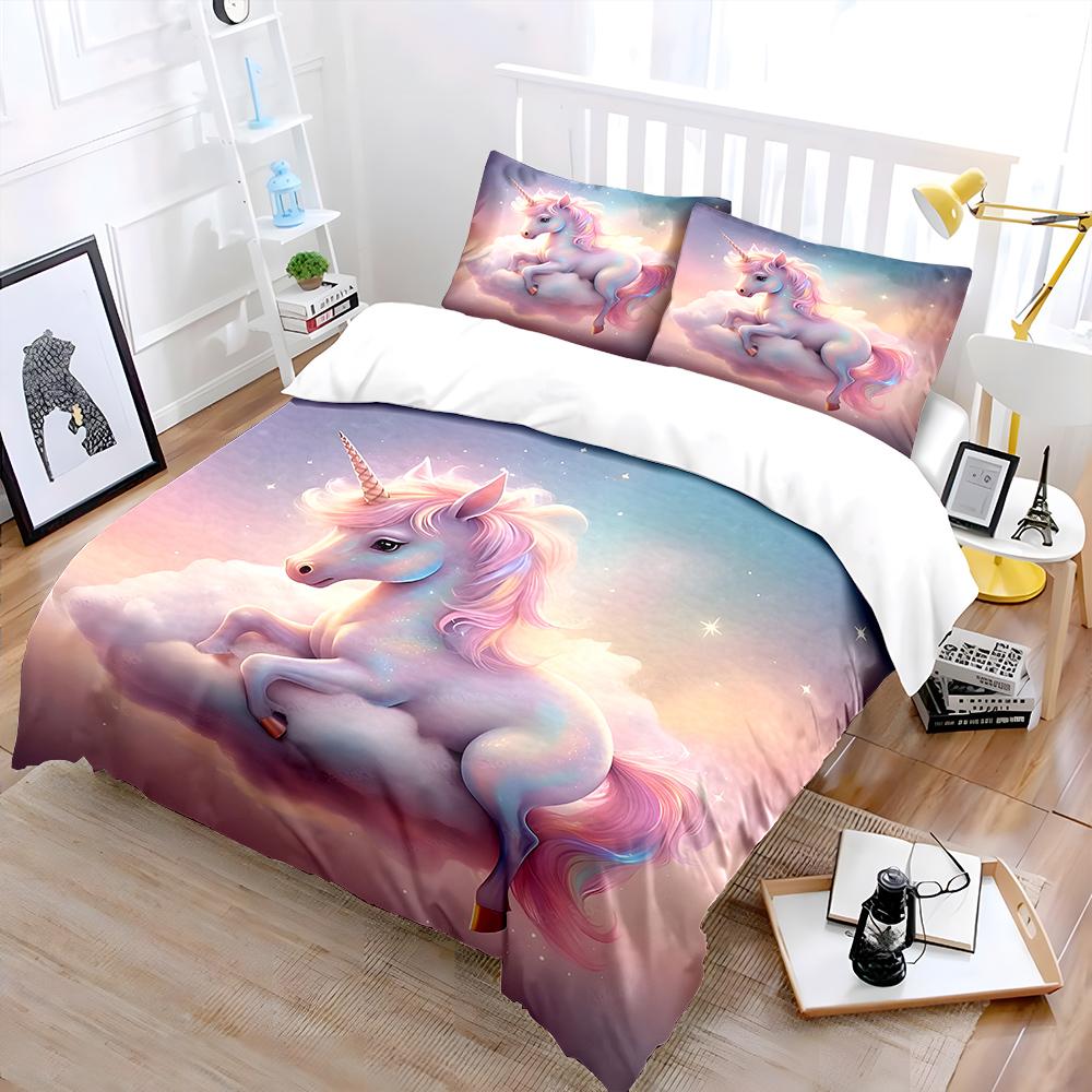Unicorn resting on dreamy cloud Pattern Duvet Cover Set Digital Print Colorful Polyester Bedding with Zipper Closur for gifts