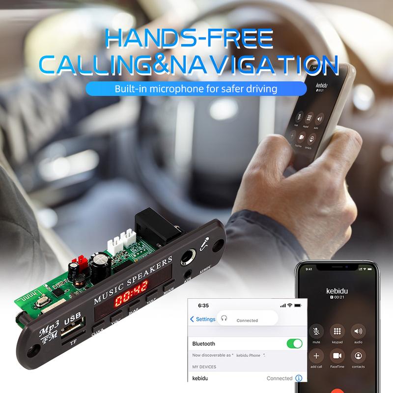 DIY MP3 Decoder Board Bluetooth 5.3 Wireless Handsfree Car Music Player with Microphone Function TF USB Car Audio FM Radio